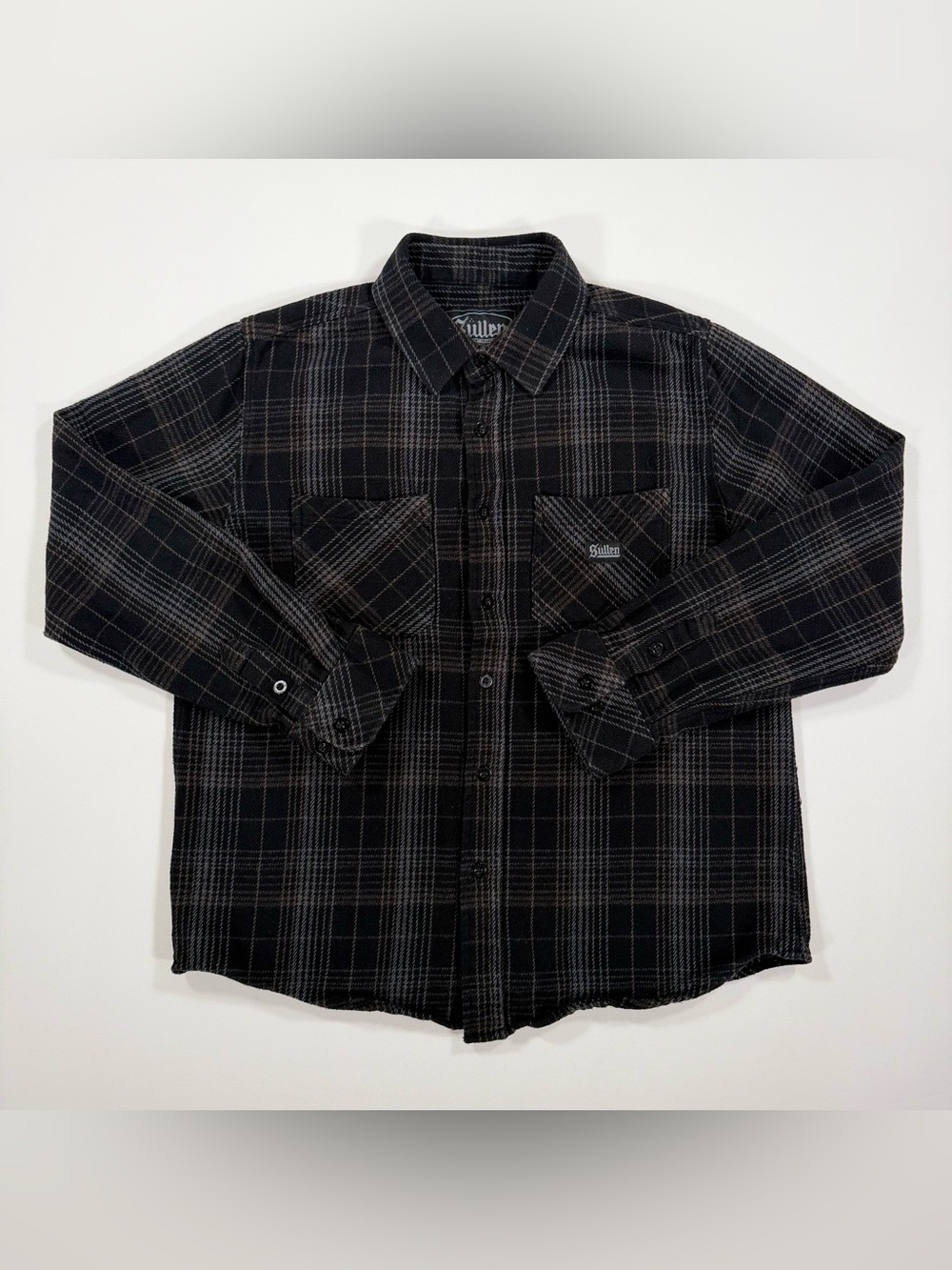 Sullen Art Collective Men S Plaid Flannel Button Up Shirt Black Grey Cotton